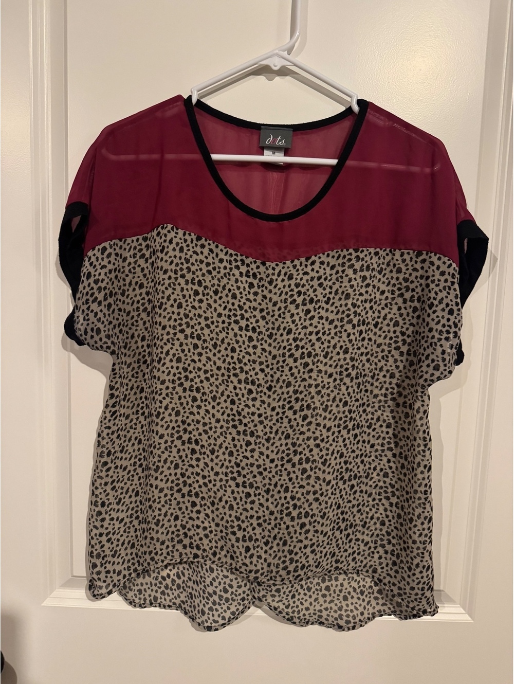 Dots Medium Sheer Colorblock Blouse with Animal Print